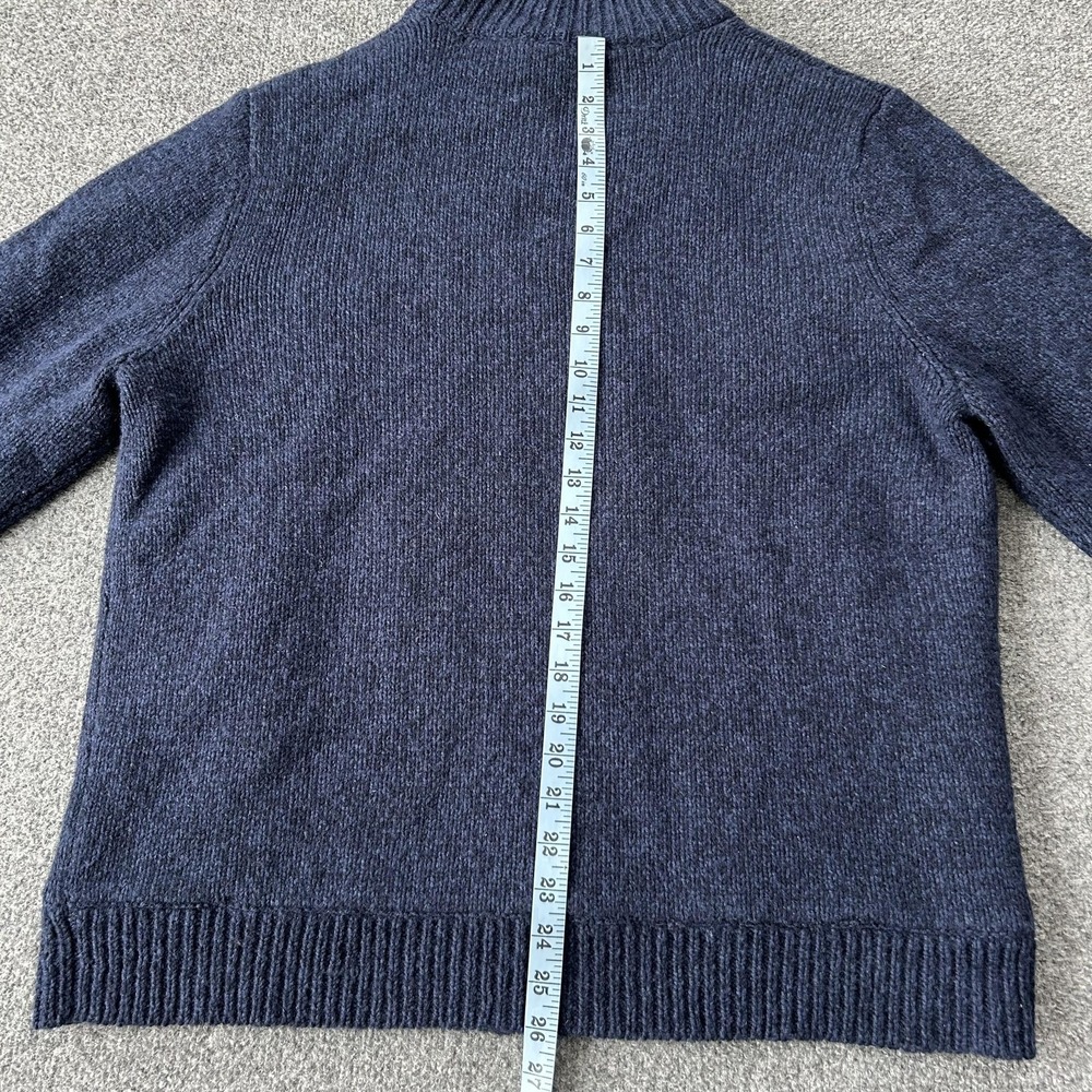 LL Bean Sweater Jacket Mens Large Blue Lambswool Full Zip Plaid Lined Cardigan - Picture 11 of 13